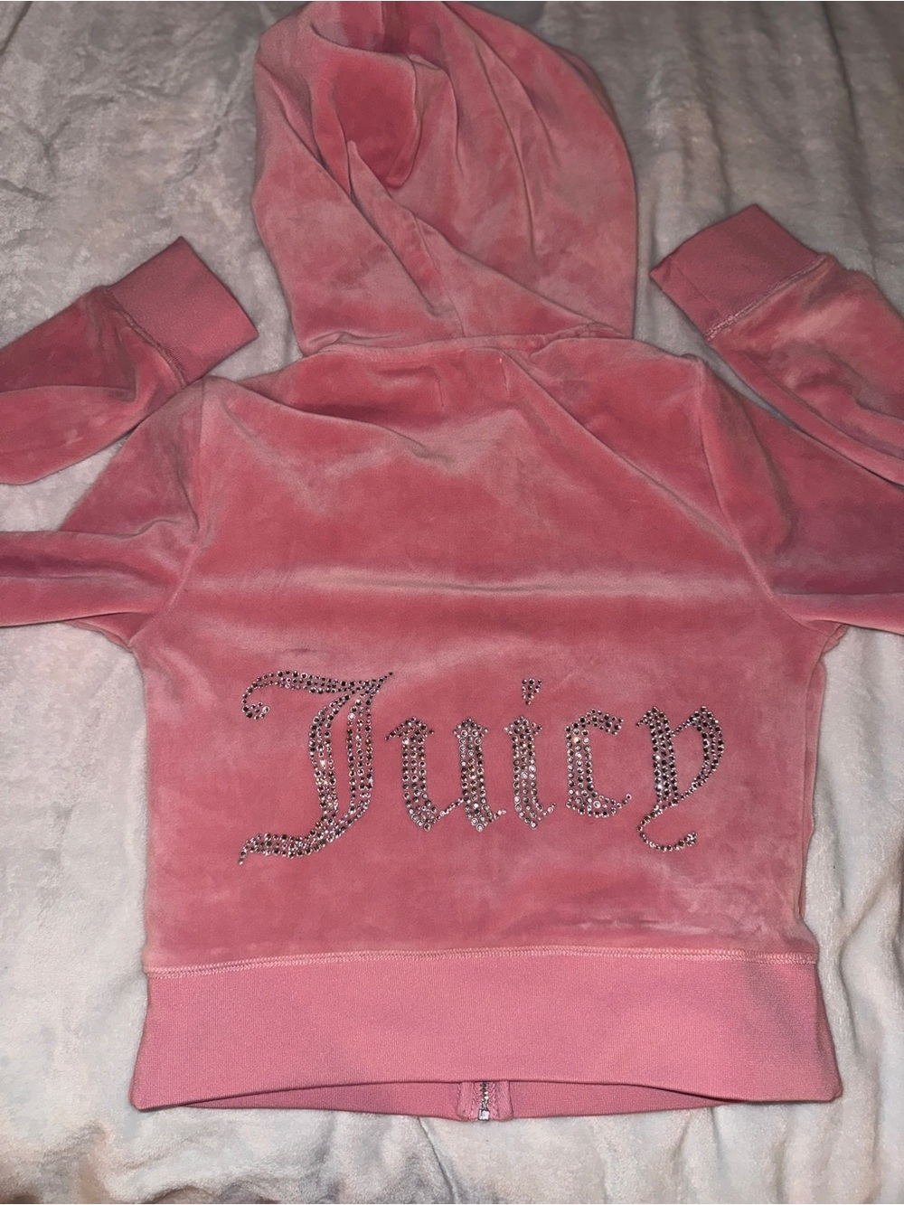 Juicy Couture Pink Velour Rhinestone Logo Zip Hoodie